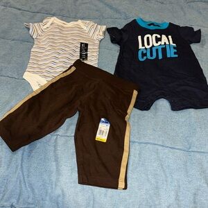 New NWT 3 piece striped bodysuit brown pants side stripe & one piece local cutie